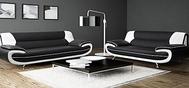 Passero 3 2 Seater Passero Black and White Faux Leather Sofa Suite Settee Couch