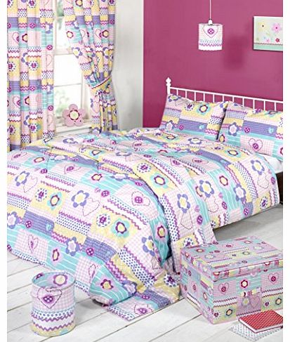 CHILDRENS CURTAINS ONE PAIR OF PATCHWORK PRINT FLOWERS PINK CURTAINS 66``X72`` (168CM X 183CM) APPROX GIRLS BEDROOM CURTAINS UNLINED WITH PENCIL PLEAT TOP / TIEBACKS INCLUDED