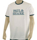 Mens Paul & Shark White & Navy Cotton T-Shirt with Large Logo