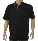 Navy Short Sleeve Cotton Polo Shirt With Pale Blue Trim