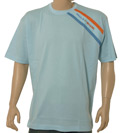 Pale Blue Short Sleeve Cotton T-Shirt With Orange and Blue Stripe