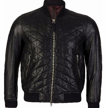 Paul Smith Leather Quilted Bomber Jacket Black