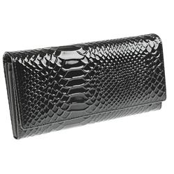 Female Leather Purse Leather Upper Leather Lining Bags in Black Croc