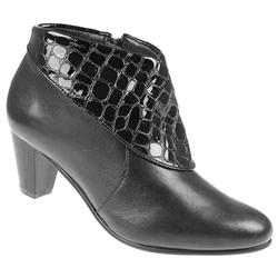 Female YORK1008 Leather Upper Leather Lining Comfort Ankle Boots in Black-Black Croc