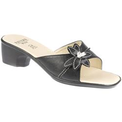 Pavers Wide Female Leah Leather Lining Mules in Black