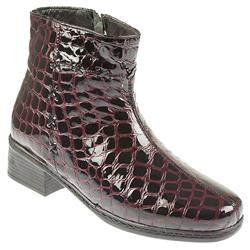 Female NAP1007 Leather Upper Leather Lining Comfort Ankle Boots in Burgundy Croc Patent