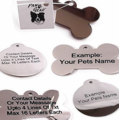 PawGear Pet ID Tags Personalised Engraved Polished Stainless Steel Dog Cat By PawGear (Bones Polished, Medium/Large- Both Sides Engraved)