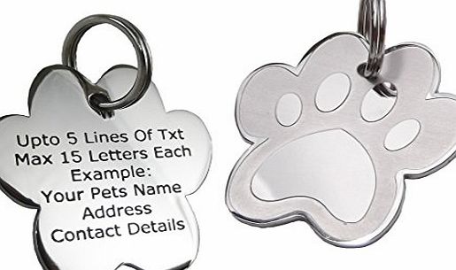 PawGear Pet ID Tags Personalised Engraved Polished Stainless Steel Paw Dog Cat PawGear (Medium/Large- One Side Engraved)