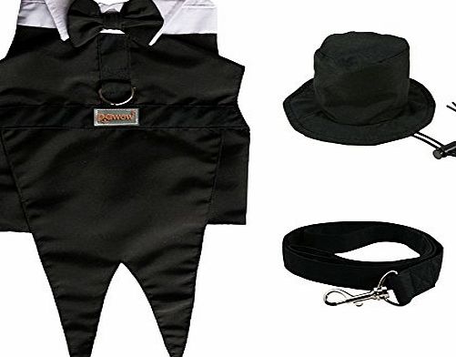 Pawow Pet Dog Tuxedo Suit Wedding Outfit Costume with Top Hat D-ring and Leash, Black (Large)