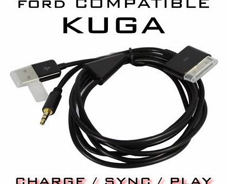 FORD KUGA iPhone / iPad / iTouch 3.5mm Audio and USB Dock Cable / AUX Cable -- Apple Dock Connector to 3.5mm Audio AUX and USB Charge/ Compatible with all models of iPod, iPhone and iPad. Enables char