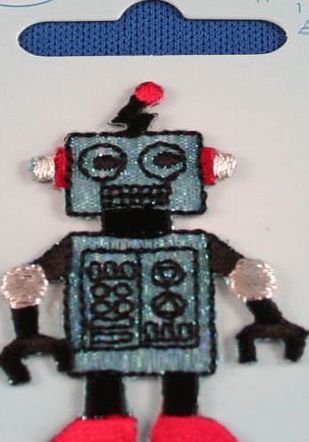 PCJ SUPPLIES SMALL SPARKLEY ROBOT APPLIQUE PATCH IRON ON SEW ON 5 X 3CM