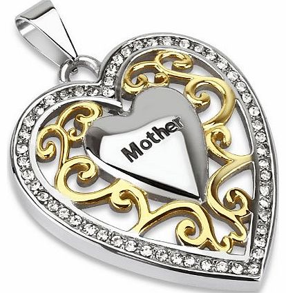 Boxed Beautiful MOTHER MUM Large Heart Gold Pendant With free Necklace Only Available from Pegasus Body Jewellery