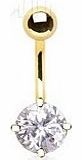 Pegasus Body Jewellery Clear 8mm Solitaire Crystal Gold Belly Bar