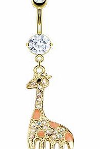 Gold Giraffe Crystal Dangle Belly Navel Bar Other Colours Available in our Pegasus Body Jewellery Amazon Shop