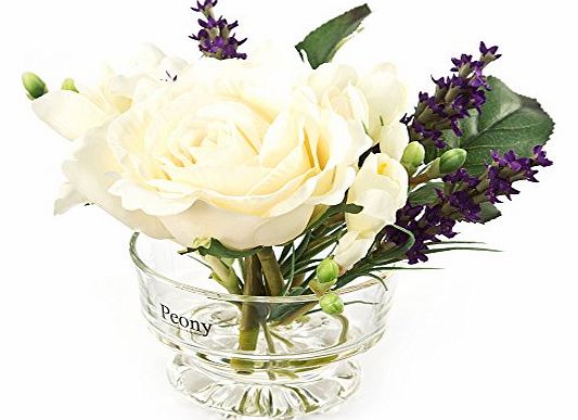 Peony 6301 Lavender/ Freesia and Rose Artificial Floral Arrangement in Low Ice Cream Bowl