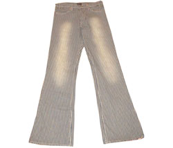 Striped distressed flared bottom jeans