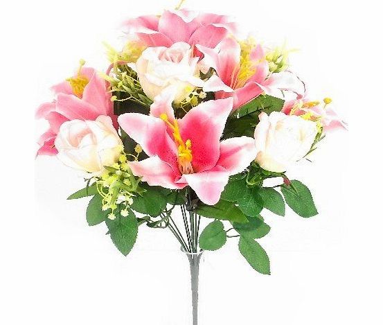 Permabloom Artificial Silk 49cm Pink Rose and Lily Flower Arrangement