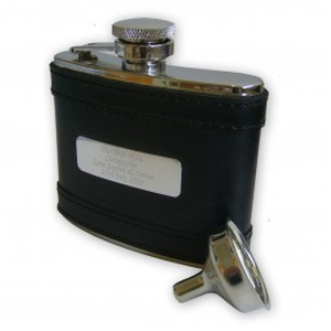 Black Leather Hipflask In Gift Box