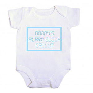 personalised Blue Alarm Clock Baby Vest