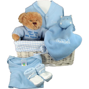 personalised Blue Baby Gift Basket