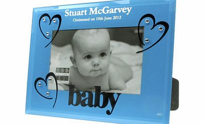 Personalised Blue Glass Christening Photo Frame