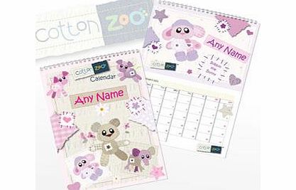 Personalised Cotton Zoo Girls Calendar