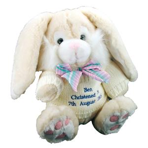 Personalised Cream Bunny with Blue Thread