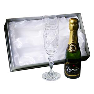 Personalised Crystal and Miniature Champagne Set