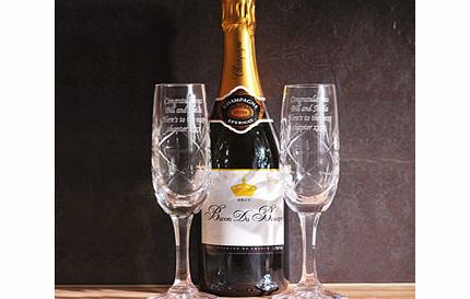 Personalised Crystal Pair of Flutes and Champagne
