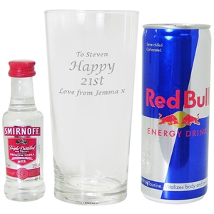 Glass, Red Bull and Vodka Gift Set
