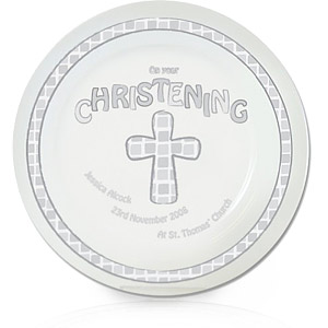 Grey Printe Christening Plate