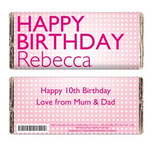 Personalised Happy Birthday Pink Dots Chocolate