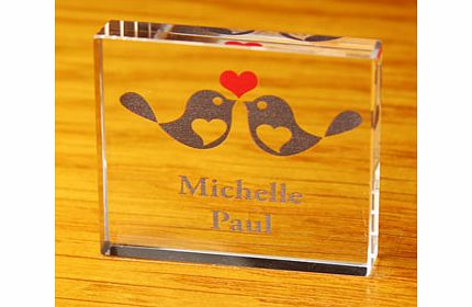 Personalised Love Birds Small Crystal Token