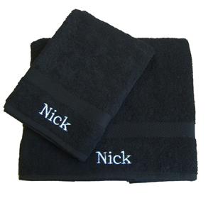 Personalised Name Black Hand and Bath Towel Set