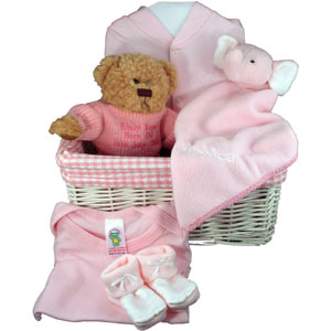 personalised Pink Baby Basket