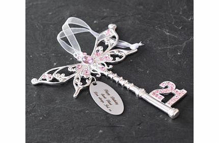 Personalised Pink Butterfly 21st Birthday Key