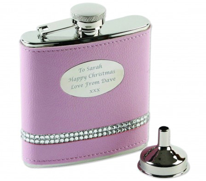 personalised Pink Leather Hip Flask