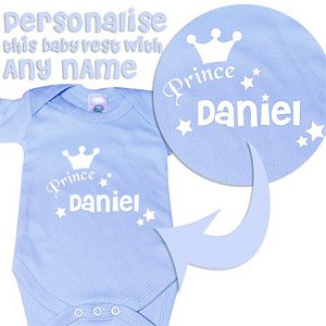 personalised Prince Blue Baby Vest