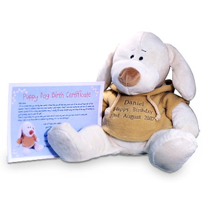 personalised Puppy Dog With Birth Certificate