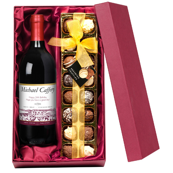 Personalised Red Wine With a box of chocolate