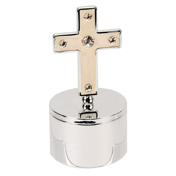 Silver Plated Trinket Box With Cross