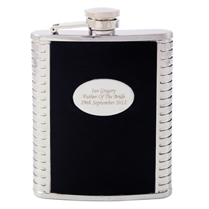 Steel and Black Leather Hipflask