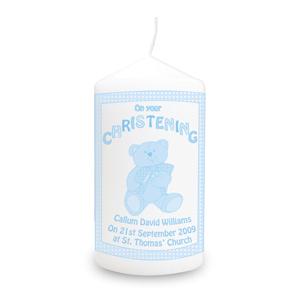 Teddy Blue Christening Candle