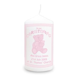 Teddy Pink Christening Candle