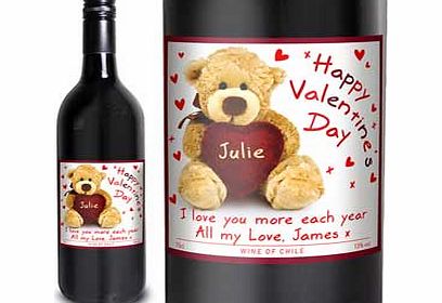 Personalised Valentines Teddy Heart Red Wine