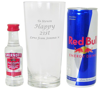 personalised Vodka and Redbull Set