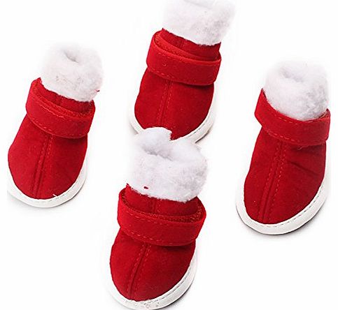 Santa Red Warm Plush Pet Dog Christmas Shoes Outdoor Snow Boots Pack Of 4