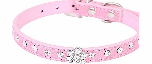 Pet Moon Pet Collars Rows Rhinestone Bling Flower Studded PU Leather Dog Collar for Small or Medium Dogs Pink