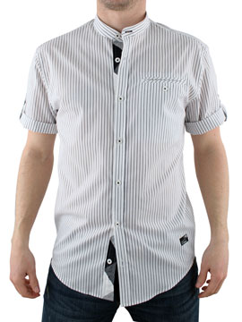 White/Navy Grandad Collar Shirt