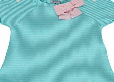 Petit Bateau Marina striped bow blouse Turquoise `24